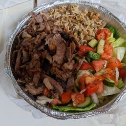 Beef and Lamb Shawarma Platter, rice pilaf and Fattoush. Beef and Lamb Shawarma Platter, rice pilaf and Fattoush.