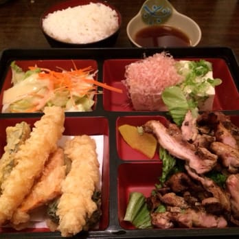 Akagi Restaurant - 3 Item Bento: Tempura, Cold Tofu & [Cold] Chicken Teriyaki | $9.55 (I prefer mall food) - Japanese Near Me - San Bruno, California