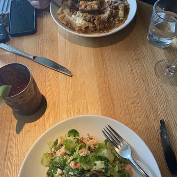 Caroline - Mushroom Bolognese and Brussel Sprout Salad with Salmon - Bakeries Near Me - Austin, Texas