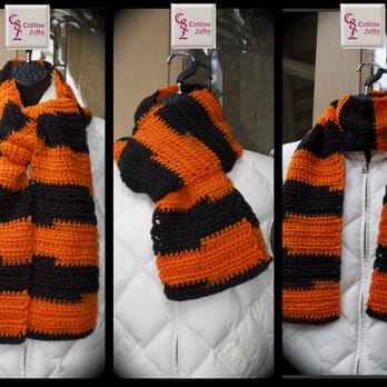 Cr8tive Lefty - Handmade in the USA Orange and Black Sports Team Scarf, $19.00 + shipping. Made with worsted weight, machine washable yarn. - Embroidery & Crochet Near Me