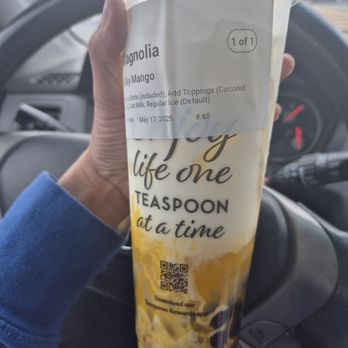Teaspoon - Silky Mango with boba and coconut jelly - Bubble Tea Near Me - Escondido, California Teaspoon - Silky Mango with boba and coconut jelly - Bubble Tea Near Me - Escondido, California