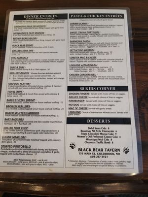 Menu photo 1 Black Bear Tavern Colebrook, NH