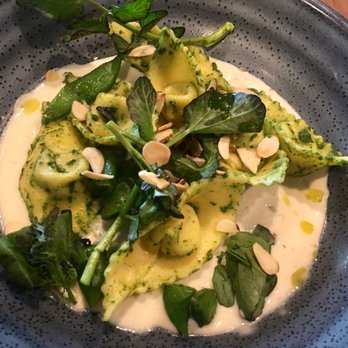 Aerlume - Sweet Pea and Goat Cheese Tortellini with nettle pesto, toasted almonds, and truffle - New American Near Me - Seattle, Washington Aerlume - Sweet Pea and Goat Cheese Tortellini with nettle pesto, toasted almonds, and truffle - New American Near Me - Seattle, Washington