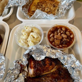 Canyons Barbeque - Chicken Meal. Sides were Mac and Cheese, Beans, and Grilled Bread - Barbeque Near Me - Castro Valley, California Canyons Barbeque - Chicken Meal. Sides were Mac and Cheese, Beans, and Grilled Bread - Barbeque Near Me - Castro Valley, California