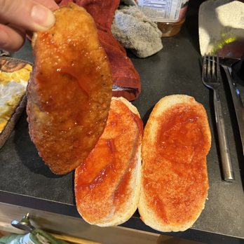Burger King - Original Chicken Sandwich soaked in ketchup on both sides. - Burgers Near Me - Greensburg, Indiana Burger King - Original Chicken Sandwich soaked in ketchup on both sides. - Burgers Near Me - Greensburg, Indiana
