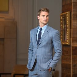 BALANI - Custom Light Grey and Navy Windowpane Suit - Balani Custom Clothiers