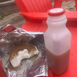 Apple cider donut ice cream sandwich and apple cider (from the farm store) Apple cider donut ice cream sandwich and apple cider (from the farm store)