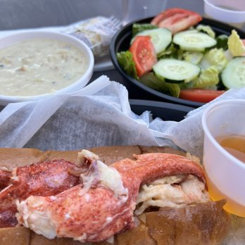 Lobstah On A Roll - Cup of chowder, side salad, and lobstah roll with butter - Seafood Near Me - Boston, Massachusetts