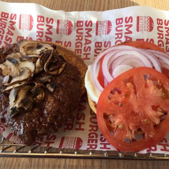 Smashburger - Smashburger with sautéed mushrooms, red onion, and tomato. Delicious! Wish it was bigger! - Burgers Near Me - Glassboro, New Jersey Smashburger - Smashburger with sautéed mushrooms, red onion, and tomato. Delicious! Wish it was bigger! - Burgers Near Me - Glassboro, New Jersey