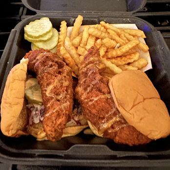 Dave's Hot Chicken - 2 slider meal. Portions are large. Couldn't finish both. - Chicken Shop Near Me - Westminster, Colorado