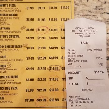 Knockout Pizza - a receipt and a receipt for pizza - Pizza Near Me - Hesperia, California Knockout Pizza - a receipt and a receipt for pizza - Pizza Near Me - Hesperia, California