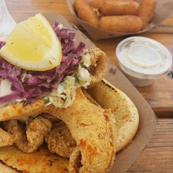 Saltbox Seafood Joint - Fried Flounder Roll and Hush-Honeys - Seafood Near Me - Durham, North Carolina Saltbox Seafood Joint - Fried Flounder Roll and Hush-Honeys - Seafood Near Me - Durham, North Carolina
