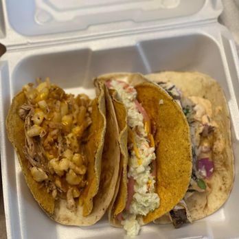 Poppys tacos - three tacos in a styrofoam container - Food Trucks Near Me - Canton, Ohio Poppys tacos - three tacos in a styrofoam container - Food Trucks Near Me - Canton, Ohio