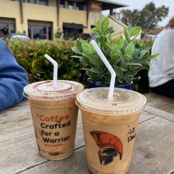 Achilles Coffee Solana Beach - Honey cinnamon latte (left) and the Aztec, cold brew with Mexican chocolate (right) - Coffee & Tea Near Me - Solana Beach, California