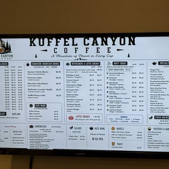 Kuffel Canyon Coffee - The current menu - Coffee & Tea Near Me - Skyforest, California Kuffel Canyon Coffee - The current menu - Coffee & Tea Near Me - Skyforest, California