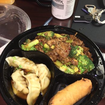 Chopstixx - Beef and broccoli spicy with spring roll and steamed gyoza - Chinese Near Me - Elkridge, Maryland Chopstixx - Beef and broccoli spicy with spring roll and steamed gyoza - Chinese Near Me - Elkridge, Maryland