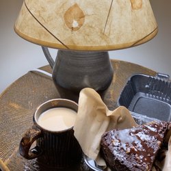 Hall House Hotel - Side table with fresh coffee and a slice of flourless chocolate cake from Capers on Main, right next door.