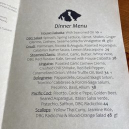 Menu for the evening