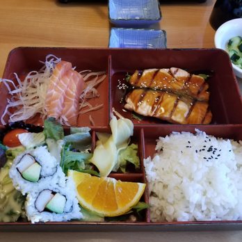 Sushi Cafe - Salmon teriyaki and salmon sashimi bento box - Japanese Near Me - Sacramento, California Sushi Cafe - Salmon teriyaki and salmon sashimi bento box - Japanese Near Me - Sacramento, California