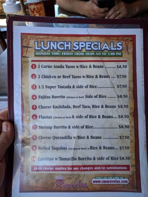 Menu photo 2 Casa Reveles Restaurant Valley Center, CA Menu photo 2 Casa Reveles Restaurant Valley Center, CA