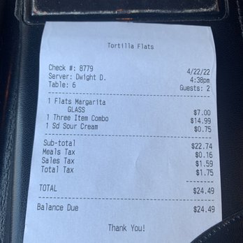 Tortilla Flats - Receipt - Mexican Near Me - Providence, Rhode Island