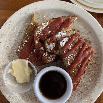 Morning Glory Café - Gluten free French toast with raspberry apple compote and vegan butter! - Vegetarian Near Me - Eugene, Oregon