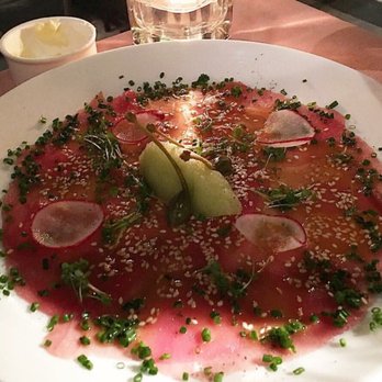 Giardino - Ahi tuna carpaccio with Granny Smith apple sorbet - Italian Near Me - Vancouver, British Columbia