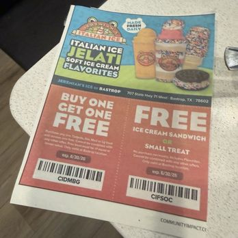 Jeremiah's Italian Ice - Free coupons in the mail! - Ice Cream & Frozen Yogurt Near Me - Bastrop, Texas Jeremiah's Italian Ice - Free coupons in the mail! - Ice Cream & Frozen Yogurt Near Me - Bastrop, Texas