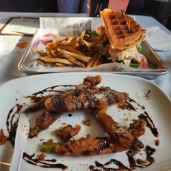 Moonshine Miracle - Waffle dipped asparagus and the Spicy Bird