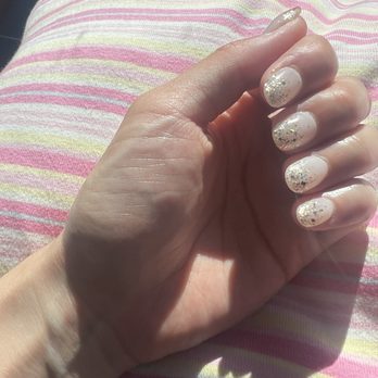 Elle Nails Spa - Gold glitter nail art on top of Gel-X nails - Nail Salons Near Me - Los Angeles, California Elle Nails Spa - Gold glitter nail art on top of Gel-X nails - Nail Salons Near Me - Los Angeles, California