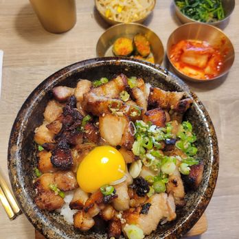 Bibimboom - Pork and green onion bowl - Korean Near Me - San Diego, California Bibimboom - Pork and green onion bowl - Korean Near Me - San Diego, California