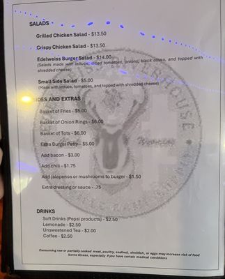 Menu photo 4 Edelweiss Riverhouse Powell, WY