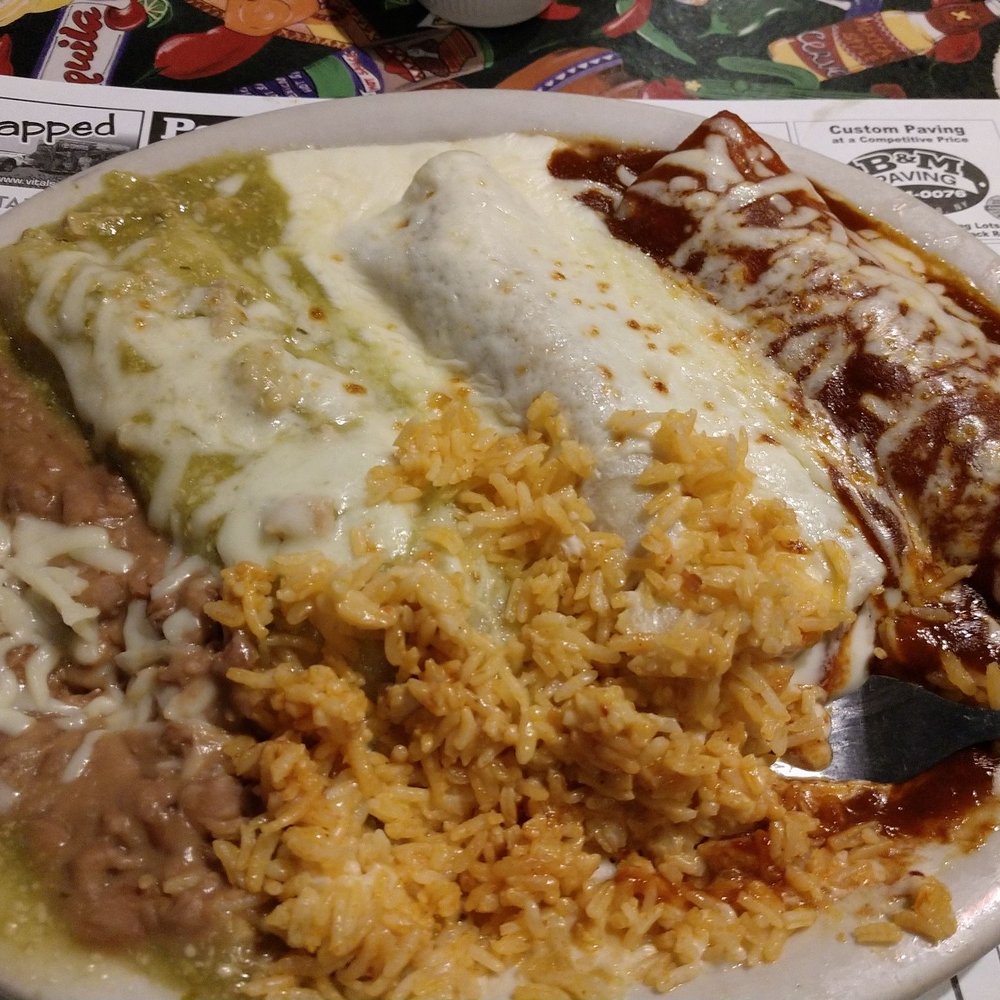 Maria's Mexican Restaurant - My Mexican Flag Enchilada Dinner. - Mexican Near Me - Webster, New York Maria's Mexican Restaurant - My Mexican Flag Enchilada Dinner. - Mexican Near Me - Webster, New York