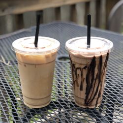 Coffee Corner - Left: Iced coconut and vanilla latte (sugar free)  Right: Mudslide Mocha