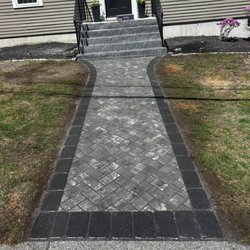 Complete Paving & Masonry - after we replaced old brick walkway with this 45 degree herringbone design with charcoal grey borders