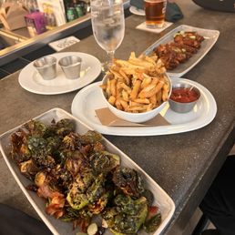 Brussels sprouts, truffle fries & bbq wings
