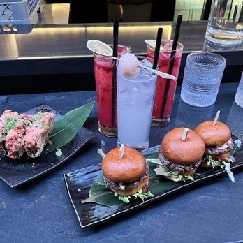 Ryu Izakaya - Left to right: Tuna Tacos, Razu, Lychee Koori, Ryu Sliders - Japanese Near Me - Richmond Hill, Ontario Ryu Izakaya - Left to right: Tuna Tacos, Razu, Lychee Koori, Ryu Sliders - Japanese Near Me - Richmond Hill, Ontario