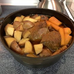 Jims Meat Market - Roast from Jim's, taters, carrots, onions.... With Siete chorizo seasoning and beef broth. Only three hours to a taste of heaven!!