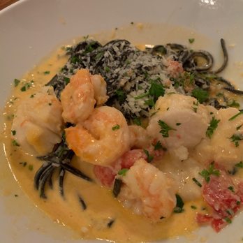 Wild Morel Restaurant - Squid Ink Linguini with Scallops and Shrimp - Modern European Near Me - Brevard, North Carolina Wild Morel Restaurant - Squid Ink Linguini with Scallops and Shrimp - Modern European Near Me - Brevard, North Carolina