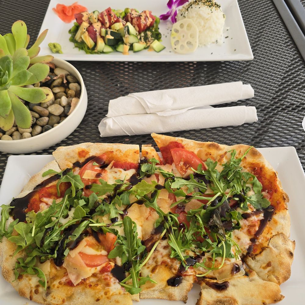 Margherita pizza and poke Margherita pizza and poke