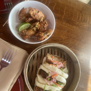 Star Noodle - Chicken Nuoc Cham Wings (left) and Steamed Pork Buns (right) - Asian Fusion Near Me - Lahaina, Hawaii Star Noodle - Chicken Nuoc Cham Wings (left) and Steamed Pork Buns (right) - Asian Fusion Near Me - Lahaina, Hawaii