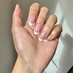 Le Lam Nail Salon - French manicure no chip with a thin silver line design