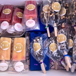 The Fry Girl - Strawberry Watermelon and Pineapple Prickly Pear Popsicles plus frozen chocolate dipped bananas at a recent wedding we catered!
