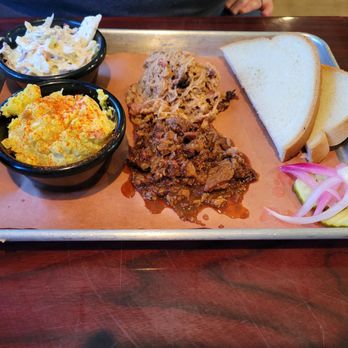 Small’s Smokehouse - Pulled Pork, Texas Brisket, potato salad, coleslaw and pickled cucumber/onions. - Smokehouse Near Me - Cape Charles, Virginia Small’s Smokehouse - Pulled Pork, Texas Brisket, potato salad, coleslaw and pickled cucumber/onions. - Smokehouse Near Me - Cape Charles, Virginia