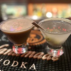 Red Fox Lounge - Espresso martini and dirty martini with red light reflections - cheers!