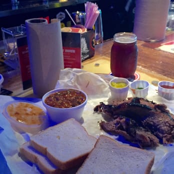 Lockhart Smokehouse - Beef brisket, baked beans, and a Shiner Bock. - Barbeque Near Me - Plano, Texas Lockhart Smokehouse - Beef brisket, baked beans, and a Shiner Bock. - Barbeque Near Me - Plano, Texas