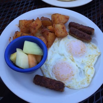 Wildflower Cafe - Wildflower Twos: 2 eggs, I guess now 3 sausages, 2 pieces of toast (not pictured). Comes with potatoes and fruit :) - Breakfast & Brunch Near Me - Redondo Beach, California Wildflower Cafe - Wildflower Twos: 2 eggs, I guess now 3 sausages, 2 pieces of toast (not pictured). Comes with potatoes and fruit :) - Breakfast & Brunch Near Me - Redondo Beach, California