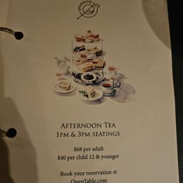 Afternoon tea menu