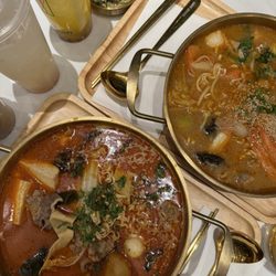 Soupe Zen Hot Pot - Special soup base spicy and mild. For drinks we got sparkling litchi and sparkling passion fruit.