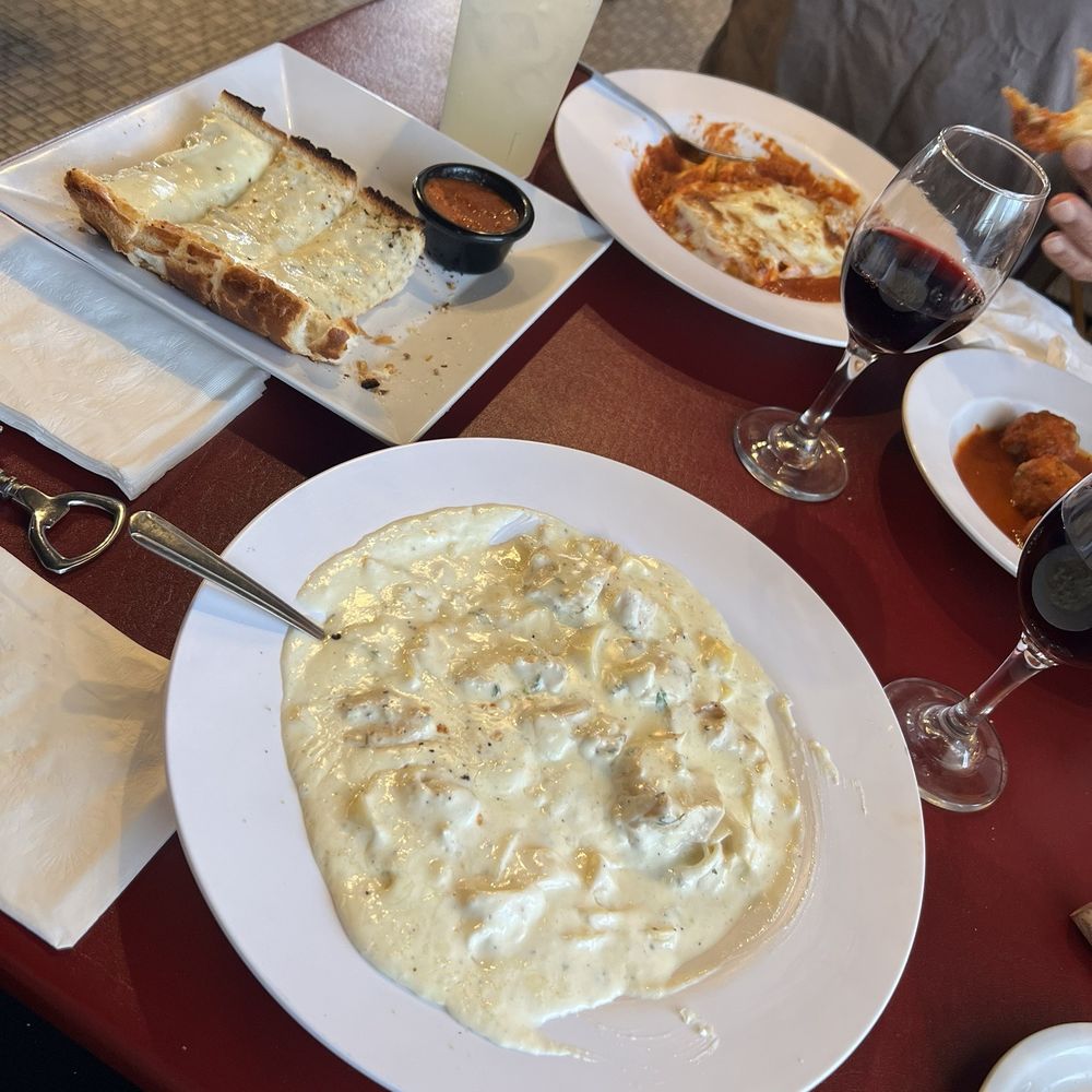 Chicken Fettuccine Alfredo, cheese bread, meatballs and lasagna!